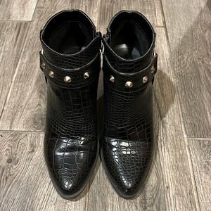 Black snake skin print booties